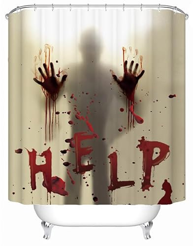 Tenda Doccia Horror Rosso Beige Tenda Doccia Antimuffa Impermeabile Polyester Tenda per Doccia Lavabile per Casa Hotel Dormitorio Tenda Vasca da Bagno con 12 Ganci (150x180cm)