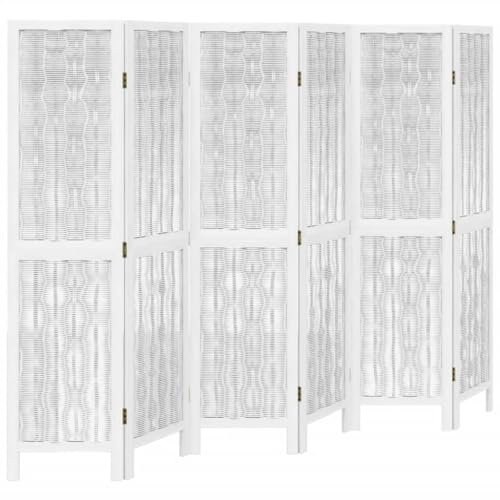 vidaXL Raumteiler 6-TLG., Paravent Faltbar, Trennwand für Innenbereich, Spanische Wand Sichtschutz Umkleide, Weiß Massivholz Paulownia