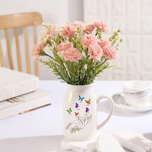 lorajewel Personalisierte Vase mit 1-8 Namen Muttertagsgeschenk für Mama Oma Ceramics Vase mit Gravur Personalisierte Geschenke für Mama Oma
