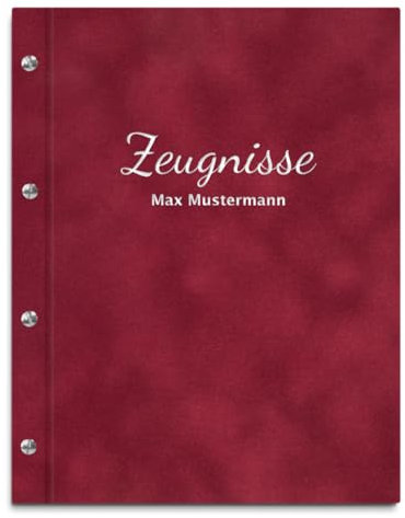 Handgefertigte Zeugnismappe mit eigenem Namen in roter Samtoptik – inkl. 12 Sichthüllen – Mappe für Zeugnisse und Urkunden