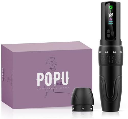 EZ Drahtlose Tattoo Maschine - 6 Anschläge 2.0mm-3.5mm Tattoo Maschine mit OLED Digitalanzeige 1600mAh Akkuleistung für Permanent Make-up SMP und Künstlerinnen (DIVA Schwarz)