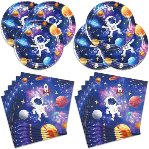 Egami 40pcs Outer Space Birthday Party Supplies,include 20 Dessert plate and 20 Napkin,Used for Solar System Party Decoration (Space)