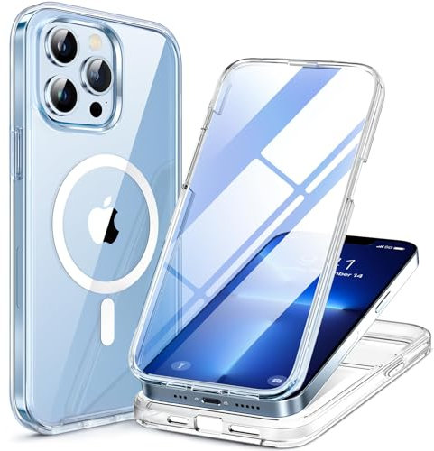 Miracase Magnetic Case for iPhone 13 Pro Max Case 6.7-Inch, [Built-in 9H Tempered Glass Screen Protector] Full Body Rubber Bumper Case Cover Compatible with MagSafe (Clear)