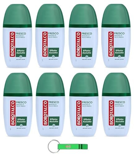 8x Borotalco Fresco Deodorante Deo Vapo No Gas,Frischer Talkum-Duft,Dreifacher Schutz vor Schweiß und extra Trocken Effekt,75ml + Beni Culinari Kostenloser Schlüsselanhänger