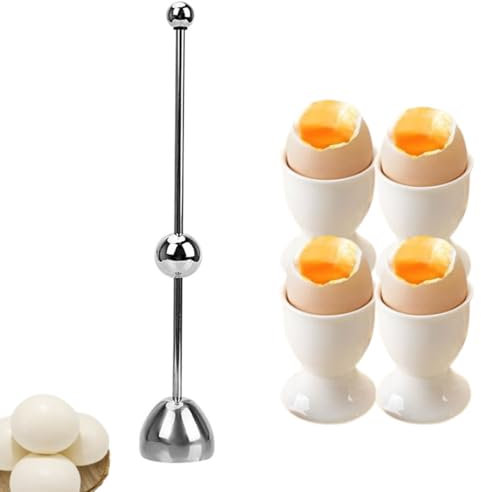 Egg Cracker Topper Stainless Steel Eggshell Cutter for Raw Soft Hard Boiled Egg Environmentally Friendly Resistant to High Temperatures Includes 1 Egg Cutter 4 Plastic Egg Cups