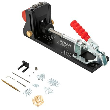 Pocket Hole Jig Kit, 6061 Aluminium-Legierung Taschenloch Bohrschablone 9.5mm Lochgröße Schrägloch Bohrhilfe 3.5cm Vakuum-Schnittstelle Bohrschablone Schrägloch Anwendbare Plattendicke 13-38mm
