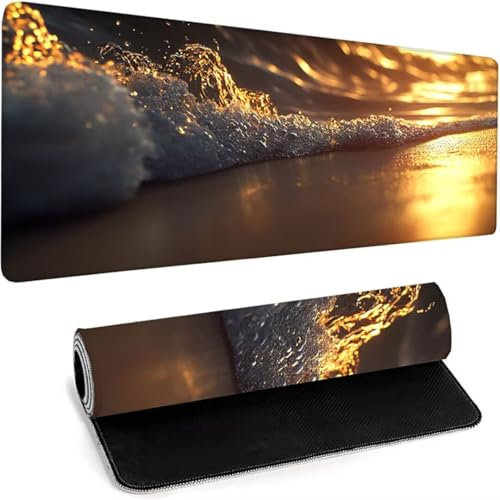 Gaming Mauspad XXL - 1500 x 800 x 3mm - Großes Mousepad Mit VernäHten Kanten - Wasserdicht und rutschfest - Mouse Pad Verbessert Präzision und Geschwindigkeit - für Computer, Laptop Gelb Strand R-T