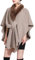 Maeau Damen Strickponcho Pelzkragen Tweed Schal Warm Feinstrick Poncho Mantel Elegant Locker Überwurf Pom Pom Cardigan Capes für Frühling Herbst