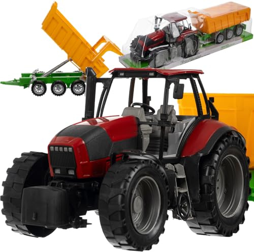 KRUZZEL Traktor mit Anhänger Freilaufmechanik Bewegliche Teile Bauernhof Spielzeug für Kinder ab 3 Jahren 24711