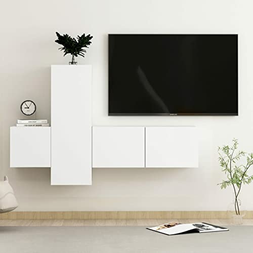 Iiaky Set di Mobili Porta TV 3 pz Bianco in Legno Multistrato-Mobile TV Mobile Porta Televisore,Mobiletto Industriale Tavolino Basso Vintage Console per Salotto