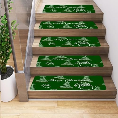 Odot Pisadas Antideslizantes para Escalones de Madera,Elegantes Estampados Navideños Alfombra Vinilica, Autoadhesivo Alfombra Antideslizante, Alfombras para Escaleras (2 Pieza,Verde)