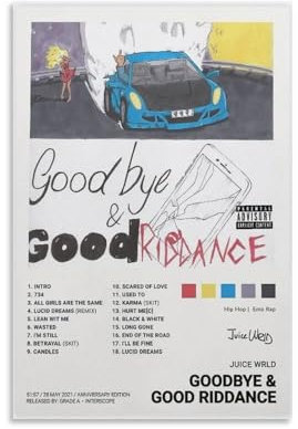 DAGUYS Rapper Juice Wrld Goodbye & Good Riddance Albums Music Poster 2 Painting On Canvas Wall Art Poster Scroll Picture Print Walls Decor Home Posters 12x18inch(30x45cm)