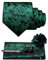 JEMYGINS Herren Paisley Krawatte mit Einstecktuch Krawattenklammer Blumenbrosche und Manschettenknöpfen Set grün-schwarzer Hintergrund