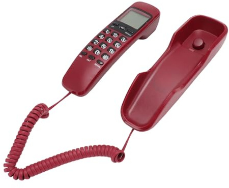 Red Wall Corded Telephone with Caller ID, 16-Digit HD Display Oval Keys, ABS Landline Phone for Office Home, Anti-Slip Desk Mount