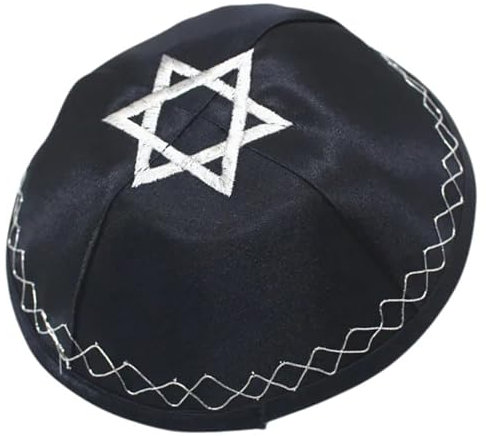 Beimus Elegante Kippah-Kappen für Erwachsene Juden Kippa mit Stickerei Stern Yarmulke Hut Judaica, Marineblau, 8.19x5.07in