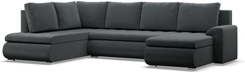 Mebligo - Ecksofa mit Schlaffunktion und 3 Bettkasten FORESTA 300x89x200 (BxHxT) Dunkelgrau - Ottomane Links Eckcouch, Couch U Form, Sofa Wohnzimmer, Sofas & Couches, Eckschlafsofa