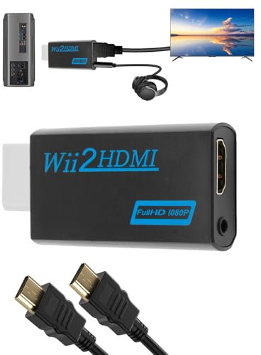 coalwop Wii-auf-HDMI-Adapter mit 1,5 m Wii-HDMI-Kabel, unterstützt alle Wii-Display-Modi NTSC/480i/480p/PAL576i/720P/1080P @ 60Hz – voll digitales HDMI-Format Video- und Audio-Ausgang und 3,5