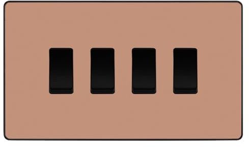 BG Evolve Polished Copper 4 Gang Custom Grid Light Switch Double Format