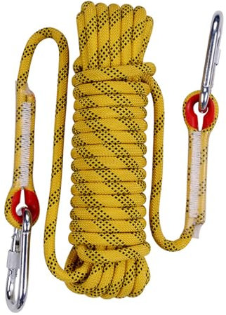 EGTink - Cuerda de escalada de 20 m, cuerda de seguridad exterior de 10 mm, cuerda de escalada con 2 mosquetones, cuerda de nailon para camping alpinismo senderismo y rescate (Yellow)
