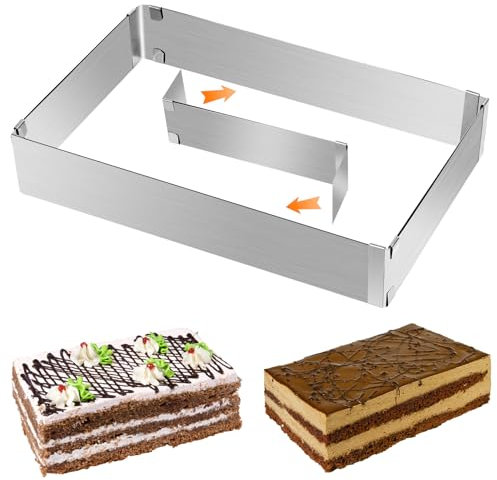 But Oswetf Backrahmen Rechteckig Verstellbar, 5cm Hohe Edelstahl Backform Rechteckige Backformen, Tortenring Eckig, Zerlegbar Kuchenform Backring mit Schrauben für Kuchen Schichttorten Backen