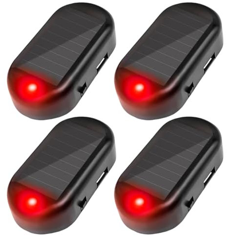 NHQZ 4 PCS L'alarme Solaire de Voiture Alarme Voiture Anti Vandalisme Lumière LED Simulé des Lumières D'alarme Securité Warning Anti-vol Flash Clignotante avec Port USB pour la Plupart des Voitures