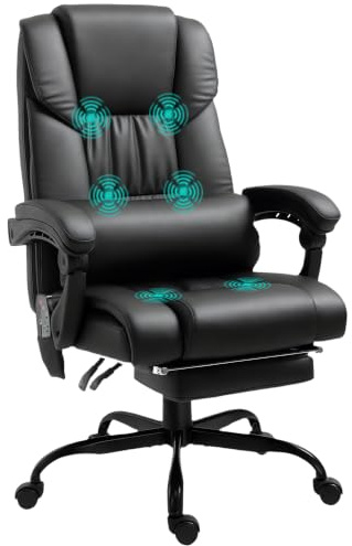Vinsetto Silla de Oficina con Masaje Vibratorio de 6 Puntos Negro | Silla de Escritorio Giratoria, Respaldo Alto Reclinable, Altura Ajustable, Reposapiés, Mando a Distancia