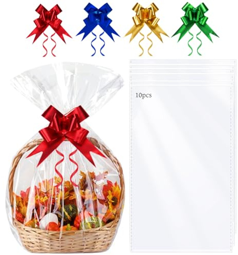 GOTRUST 10pcs Große Geschenkfolie Große Geschenkfolie, 70x100cm Cellophan Tüten Transparent, Korbtaschen Cellophan Taschen für Geschenk Körbe Weidenkorb Weihnachtskörbe Hochzeit