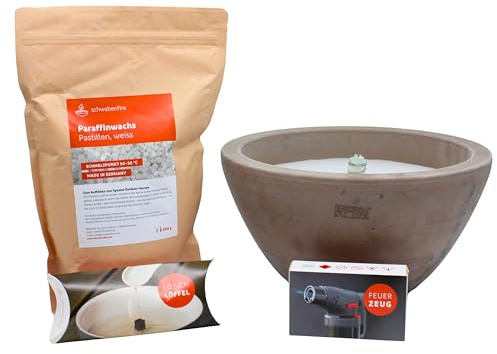 Schwabenfire Outdoor Kerze groß in Basaltschale mit Dauerdocht 28cm mit 1KG Wachs + Jet Feuerzeug + Dochtlöscher Deko Geschenke für Frauen große Outdoorkerze Schwabenfeuer Kerze Firmenfeier Dekoration