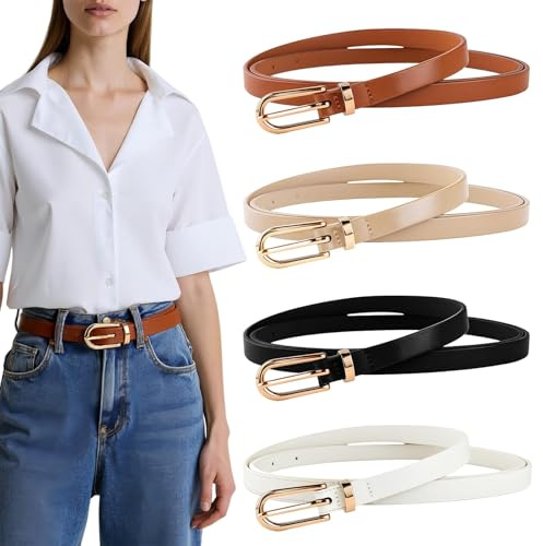 Yesimola Gürtel Damen 4 Stück Verstellbarer Gürtel, SkinnyRetro Taillengürtel Klassisch Dekorativen Hüftgürtel Ledergürtel mit Goldene Schnalle für Jeans Hosen Kleider