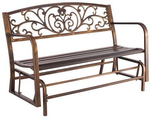 VEVOR Outdoor Bench, 50 inch, Carbon Steel Metal Frame with Cast Iron Backrest and Round Edge Armrests, Weatherproof Outside Glider Bench for Patio, Garden, Park, Yard, Front Porch, Antique Bronze