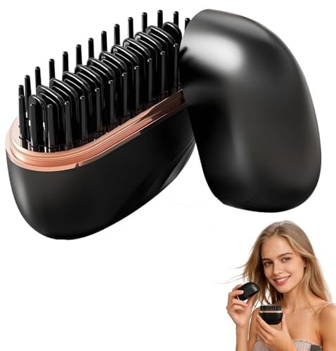 Mini Glätteisen Kabellos, 2 in 1 Glättebürste mit 3 Temperaturstufen & Aufheizen, Tragbare Hair Straightener Brush, Wiederaufladbare Haarglätter Bürste für Glatte Haare & Locken (Schwarz)
