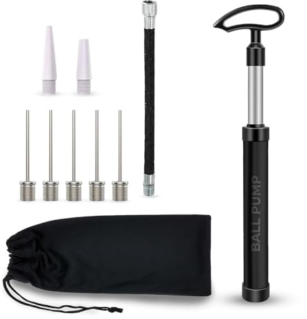 Scott 11 Ball Pump with 5 Needles, 2 Conical Plastic Nozzles & 1 Flexible Rubber Extension Hose, Suitable for Footballs, Basketballs, Volleyballs, Rugby Balls and More
