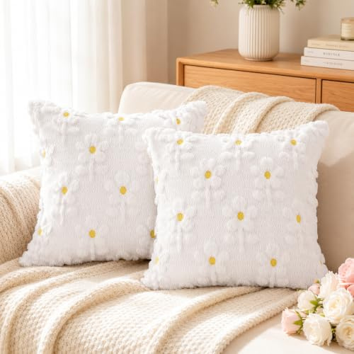 2er Set Kissenbezug Blumen,50x50 cm Kissenhülle Blume,Kissenbezug Kordsamt,Kissenhülle Wohnzimmer Deko,Zierkissenbezug Dekokissen mit Blumen,Sofakissen Blume für Sofa Sessel Zuhause Schlafzimmer