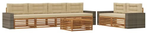 vidaXL Outdoor-Sofagarnitur mit Kissen 7 pcs Natur und Beige Polyester, Garten-Lounge, modernes Outdoor-Sofa, modulares Set für Terrasse, Bequeme Sitzmöbel