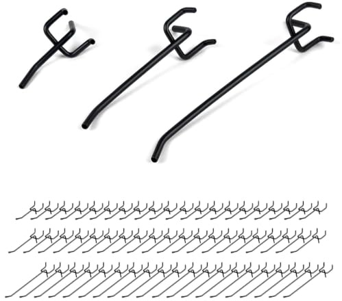 TIANLIN 60 Stück Lochwand Haken, Schwarze Lochwandhaken5 cm/10 cm/15 cm, Lochwand Zubehör mit 3-Fuß-Design, Wandhaken Lochplatten für Lochabstand 25 mm, für Haushalt, Geschäft und Werkstatt