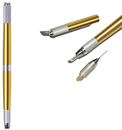 Pinkiou Tattoo Stift Augenbrauenfarbe Make-up Microblading Stift 3 Köpfe Manuelles Microblading Werkzeug Permanent Make-up Zubehör und Ausrüstung (Golden)