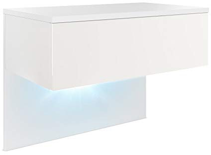 Vladon Nachttisch Sleep, Made in Germany, Nachttischschrank mit Schublade zur Wandmontage, Weiß matt/Weiß matt, inkl. LED-Beleuchtung (60 x 46 x 35 cm)