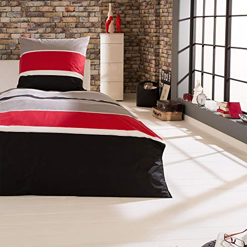 Beautissu Bettwäsche 135x200 Baumwolle 2teilig – 1x Gestreifter Bettbezug 135x200 & 1x Kissenbezug 80x80cm – 100% Baumwoll Bettwäsche-Sets Sommerbettwäsche 135x200 – Bettwäsche Sommer Delia