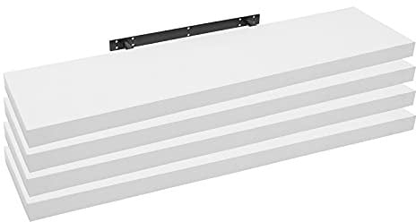 WOLTU Wandregal 4 Stück Set Wandboard Bücherregal Regale für Deko Wandablagen aus MDF Holz,Hängeregal Weiss,120x22.9x3.8cm,RG9315ws-4
