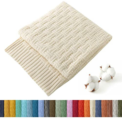Treely Überwurfdecke aus 100% Baumwolle, Zopfmuster, für Couch/Bett, Sofas, super weich, warm, dekorative Decken, 127 x 152 cm, Baumwolle, beige, Throw(50 x 80)