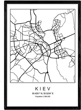 Nacnic Stadtplan Blatt Kiew skandinavischer Stil in schwarz und weiß. Plakat A4 Bedruckte Papier Keine 250 gr. Gemälde, Drucke und Poster für Wohnzimmer und Schlafzimmer