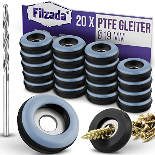 Filzada® 20x Teflongleiter zum Schrauben - Ø 19 mm (rund) - Möbelgleiter/Teppichgleiter PTFE (Teflon) inkl. Schrauben