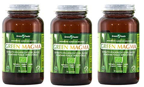 Confezione risparmio 3 x GREEN MAGMA® - 80 gr Polvere - a base di succo di giovani foglie di Erba d’orzo estratte a crudo.