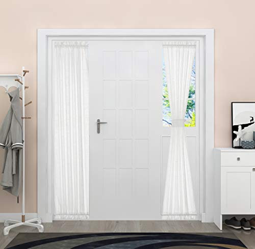 Aquazolax Sichtschutzvorhänge für Seitenlichter, Fenster, weißes Leinen, französische Türvorhänge, halbtransparent, Türvorhänge, Fensterbehandlung für Eingangstür, 1 Paneel, B 76 x L 183 cm