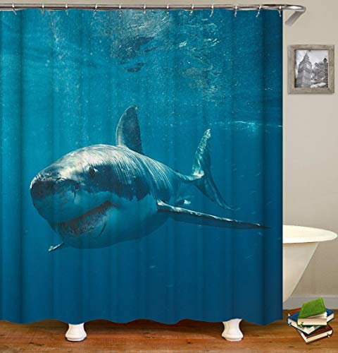 Chickw1 Duschvorhang Wasserdicht Anti-Schimmel 3D Meerestiere Drucken Polyester Bad Vorhang mit 12 Duschvorhangringe für Badezimmer Decor (120x180cm,Grüner Hai)