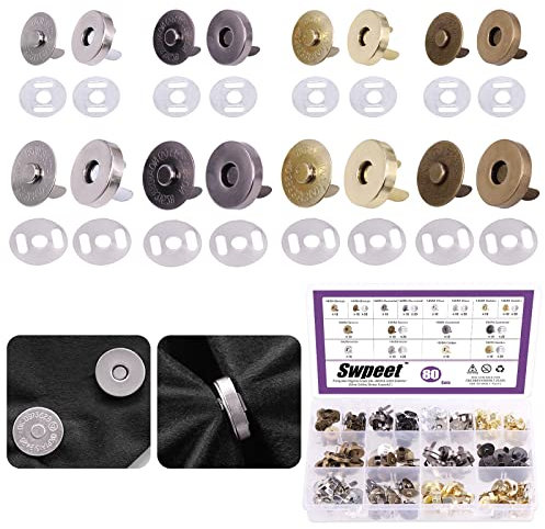 Swpeet Magnetische Knopfverschlüsse, 14/18 mm, Metall-Verschlüsse, Gold, Silber, Bronze, Schwarz, zum Nähen, Nähen, Stricken, Sets zum Nähen, Geldbörsen, Taschen, Kleidung, Leder, silberfarben, 80
