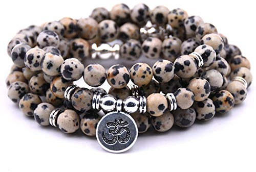 Self-Discovery 108 natürliche Perlen Mala Yoga Schmuck Meditation Perlen Armband Halskette mit Yoga Symbol Charme, One Size, Stein