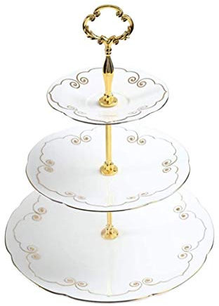 SMSOM 3 Tiered Servierständer - Keramik-Kuchen-Stand-Dessert-Tablett - Runder Plattenträgerstand und Buffet-Server - Küchendekoration und Speicherlösung