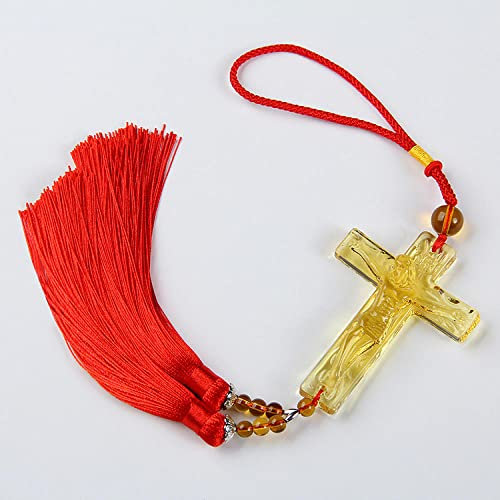 YUNHOME Autoanhänger Autospiegel Anhänger Auto Schlüsselanhänger Kreuz-Autoanhänger, Christliche Lieferungen, Jesus-Anhängerschmuck, Autoanhänger, Autoanhänger-Gelbe + Rote Doppelohren