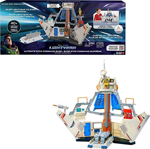 Disney and Pixar Lightyear Playset with Buzz Lightyear Action Figure and Vehicle Launch Ramp and Sounds, Ultimate Star Command Base 